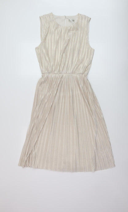 Additional front view of Miss Selfridge women’s gold polyester a-line, size UK 12, round neck button