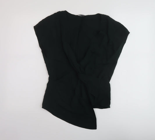 Zara Womens Green Polyester Basic Blouse Size S V-Neck