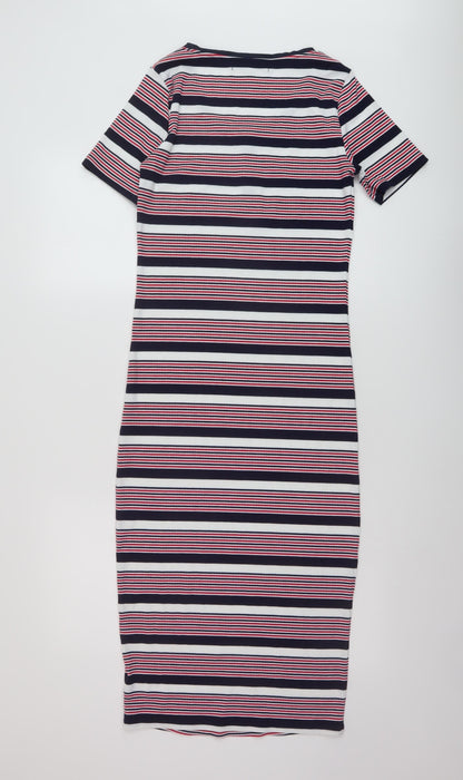 Next Womens Multicoloured Striped Polyester Bodycon Size 10 Round Neck Pullover