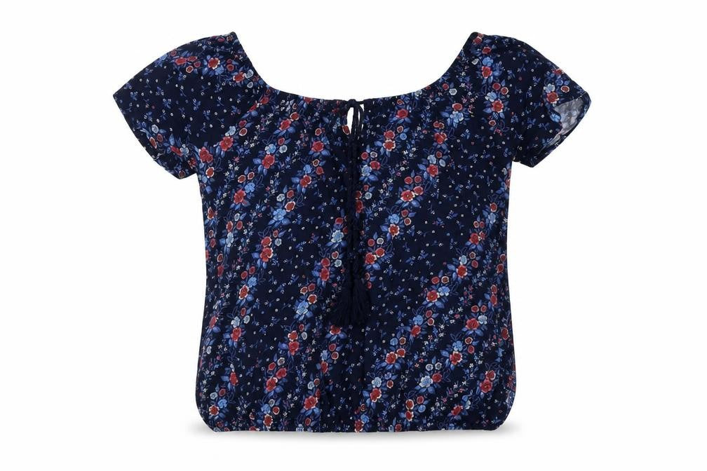 Principles Womens Blue Floral Viscose Basic Blouse Size 10 Round Neck