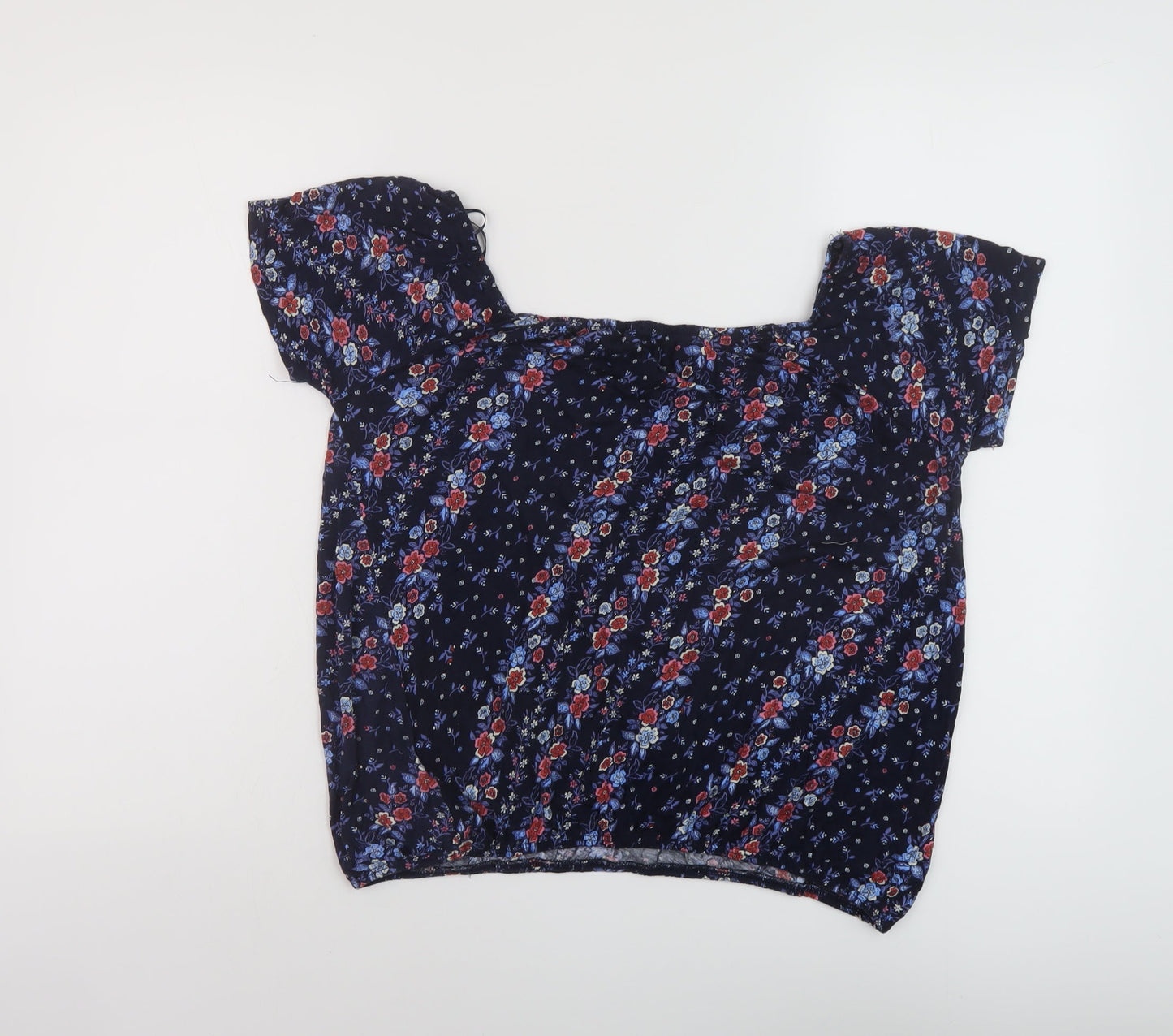 Principles Womens Blue Floral Viscose Basic Blouse Size 10 Round Neck