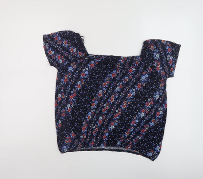 Back view of Principles women’s blue floral viscose basic blouse, size UK 10, round neck