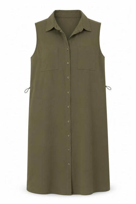 Adrienne Vittadini Womens Green Polyester Shirt Dress Size 10 Collared Button