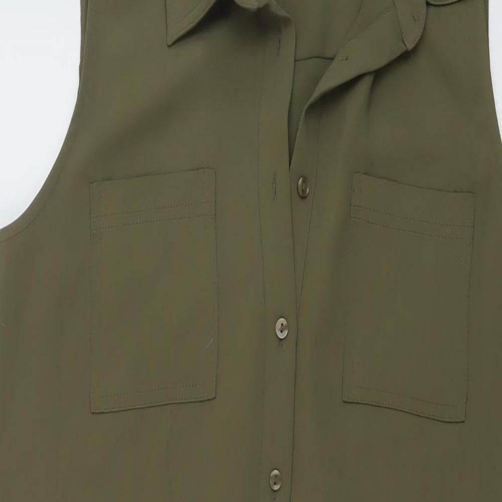 Adrienne Vittadini Womens Green Polyester Shirt Dress Size 10 Collared Button