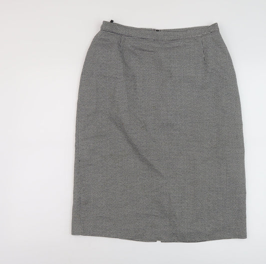 St Michael Womens Black Geometric Polyester A-Line Skirt Size 18 Zip