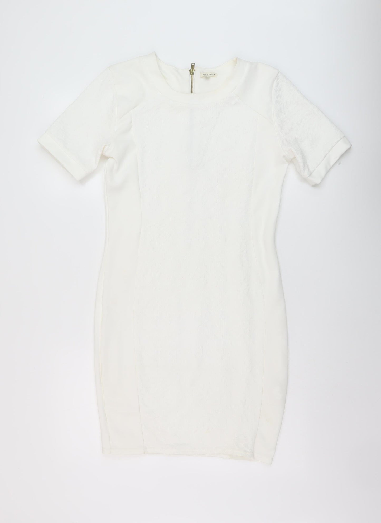 River Island Womens White Polyester Sheath Size 12 Round Neck Zip