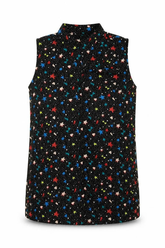 Front view of Marks & Spencer girls’ black geometric polyester basic blouse, size 13-14, years collared button