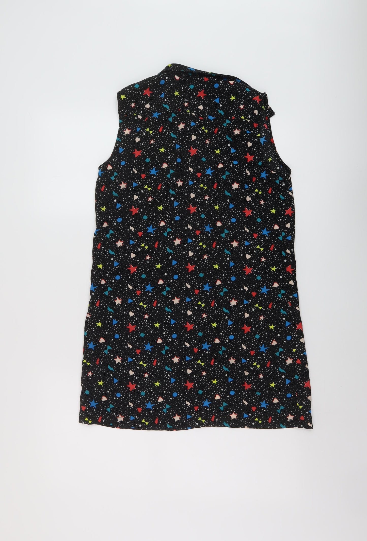 Marks and Spencer Girls Black Geometric Polyester Basic Blouse Size 13-14 Years Collared Button