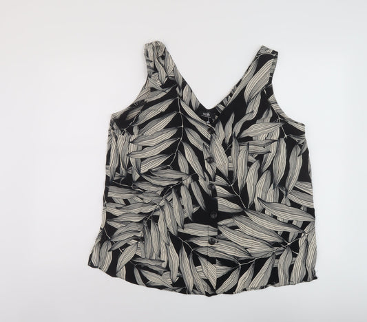 Wallis Womens Black Geometric Viscose Basic Tank Size 16 V-Neck