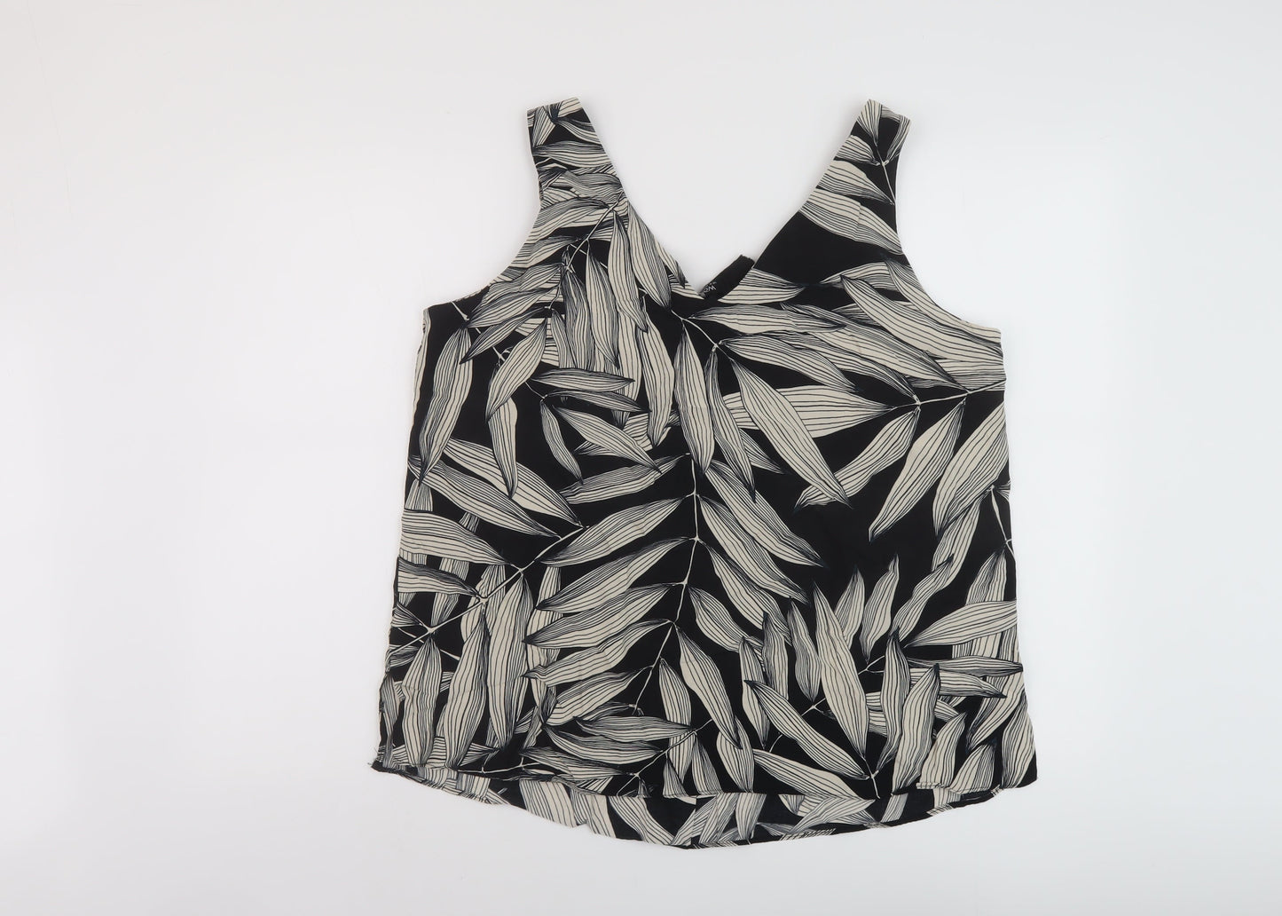 Wallis Womens Black Geometric Viscose Basic Tank Size 16 V-Neck