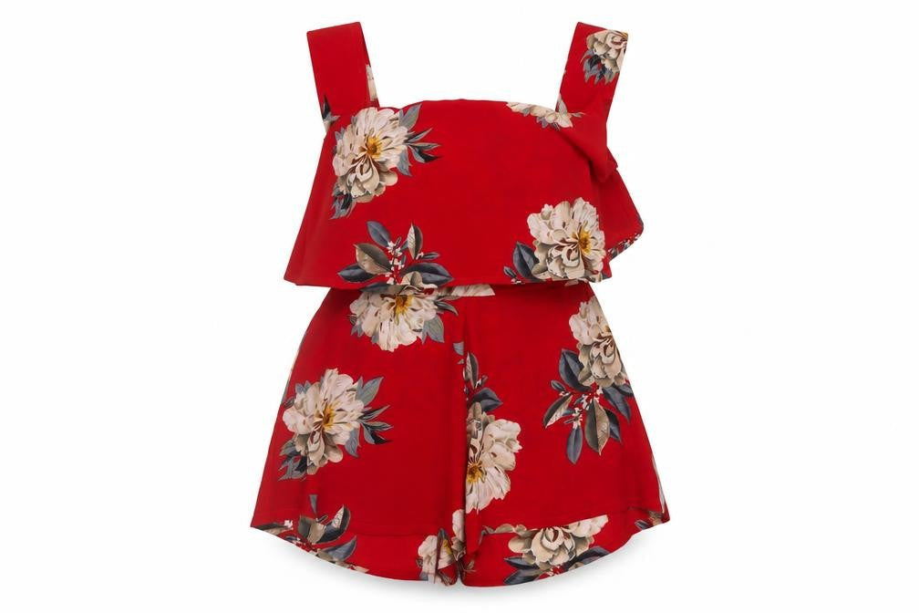 Missguided Womens Red Floral Polyester Playsuit One-Piece Size 12 Zip