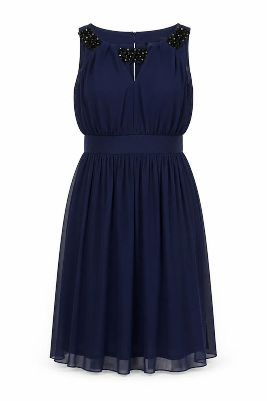Dorothy Perkins Womens Blue Polyester A-Line Size 10 Round Neck Button