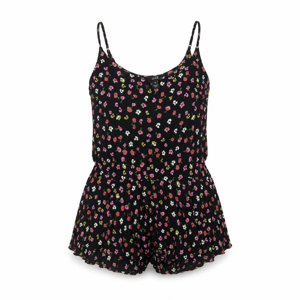 River Island Womens Black Floral Viscose Basic Tank Size 8 Round Neck