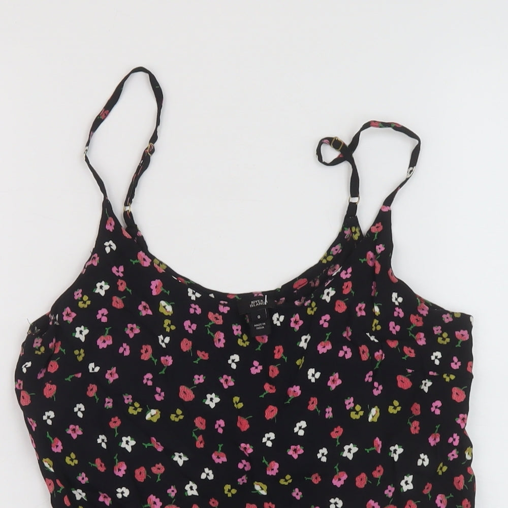 River Island Womens Black Floral Viscose Basic Tank Size 8 Round Neck