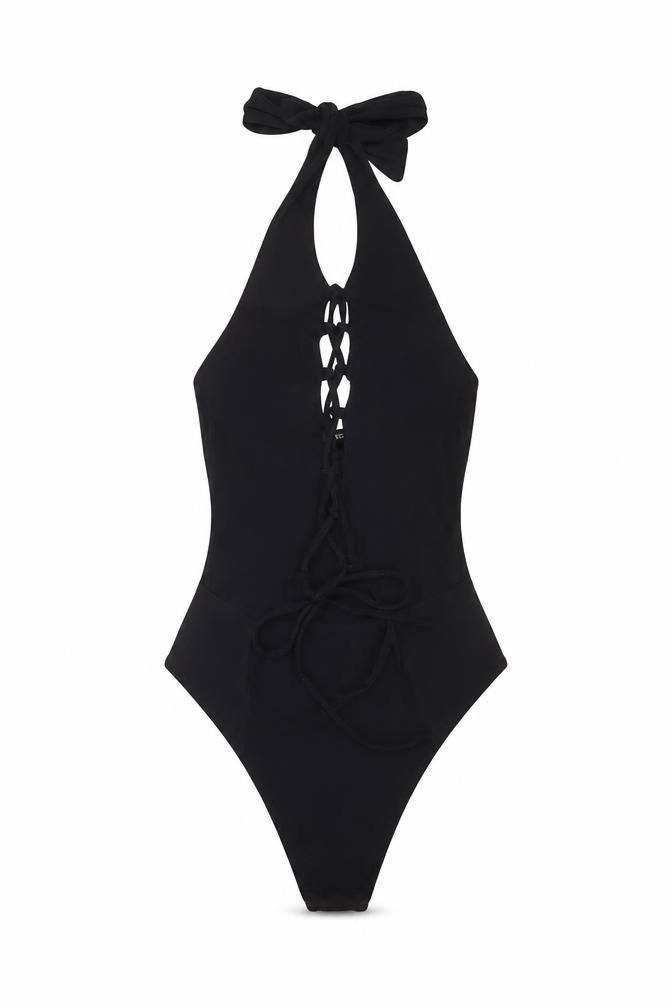 Boohoo Womens Black Polyester Bodysuit One-Piece Size 10 Snap