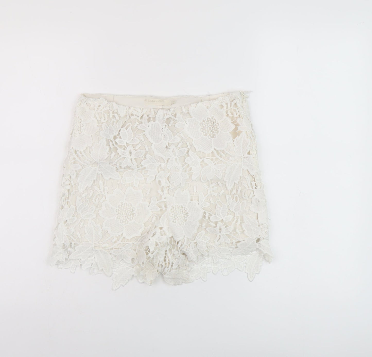 Vera & Lucy Womens Ivory Polyester Basic Shorts Size S L3 in Regular Zip