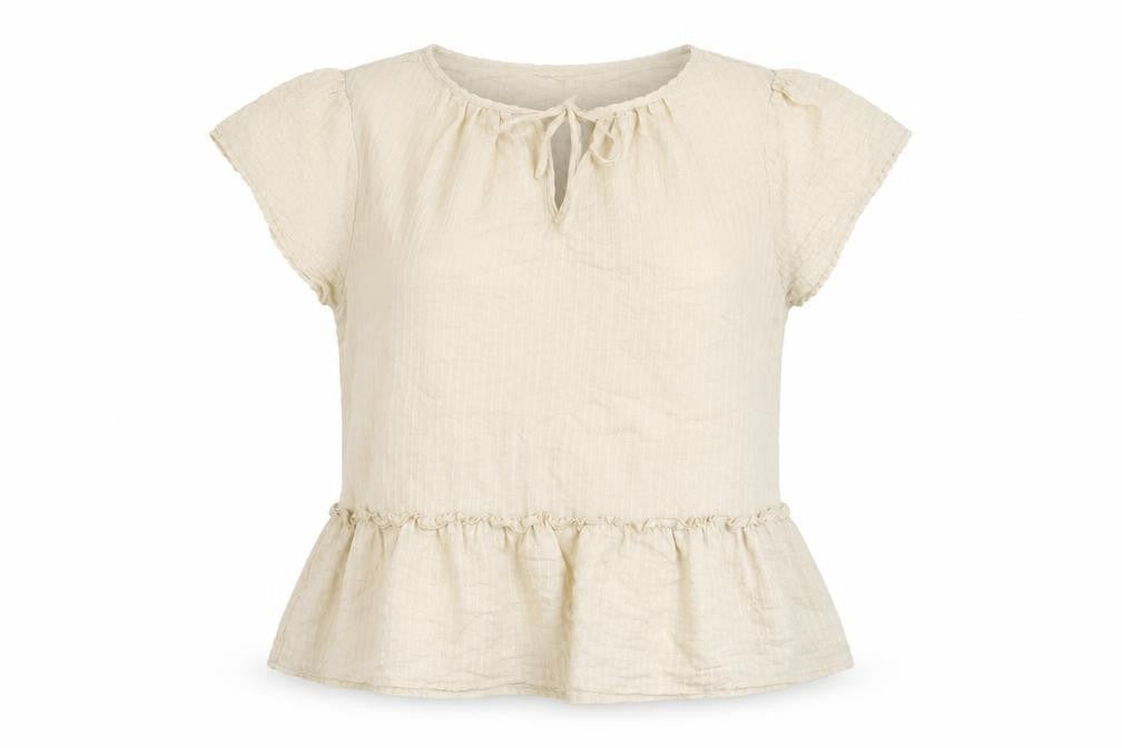Peppercorn Womens Beige Viscose Basic Blouse Size 12 Round Neck