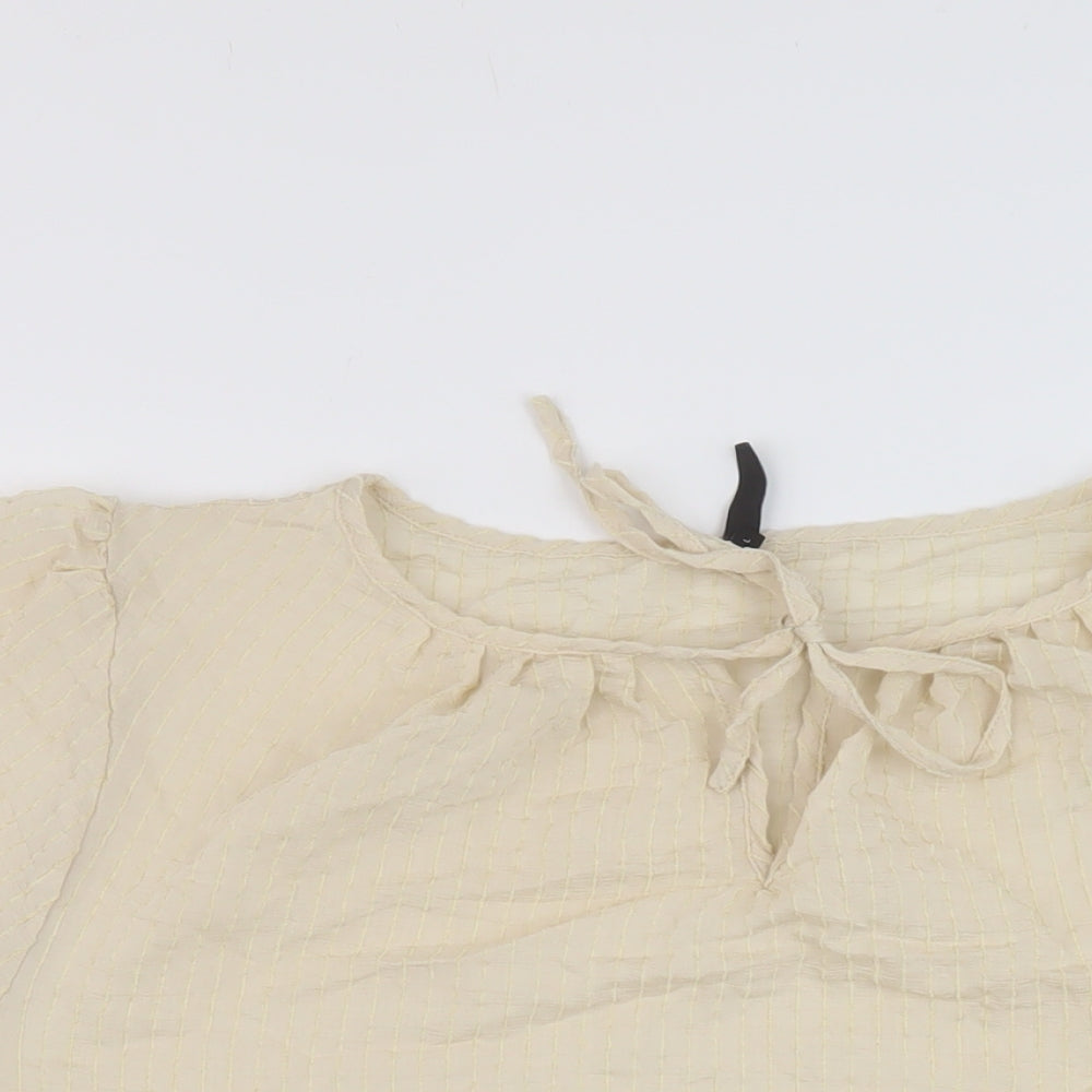 Peppercorn Womens Beige Viscose Basic Blouse Size 12 Round Neck