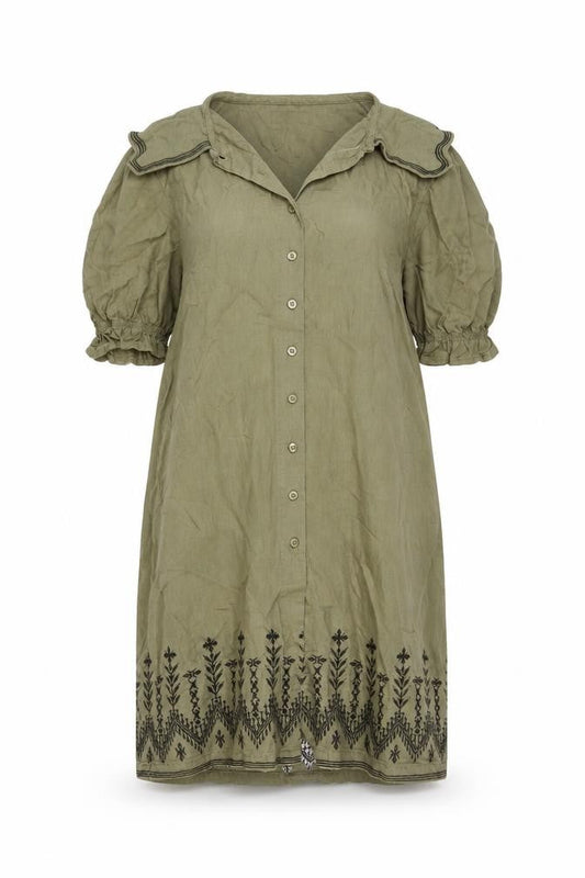 Next Womens Green Viscose Shirt Dress Size 10 V-Neck Button