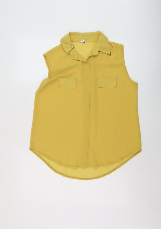 Favo Look Womens Yellow Polyester Basic Blouse Size 2XL Collared