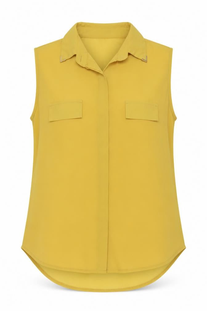 Favo Look Womens Yellow Polyester Basic Blouse Size 2XL Collared