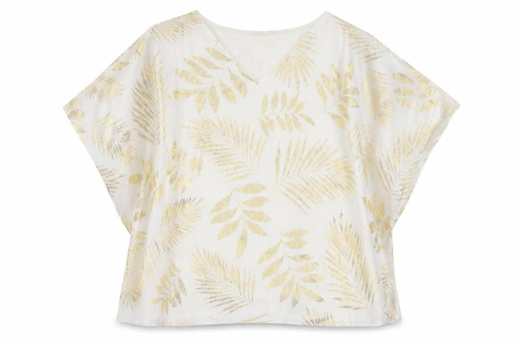 MCo Womens White Geometric Polyester Basic Blouse Size 14 V-Neck