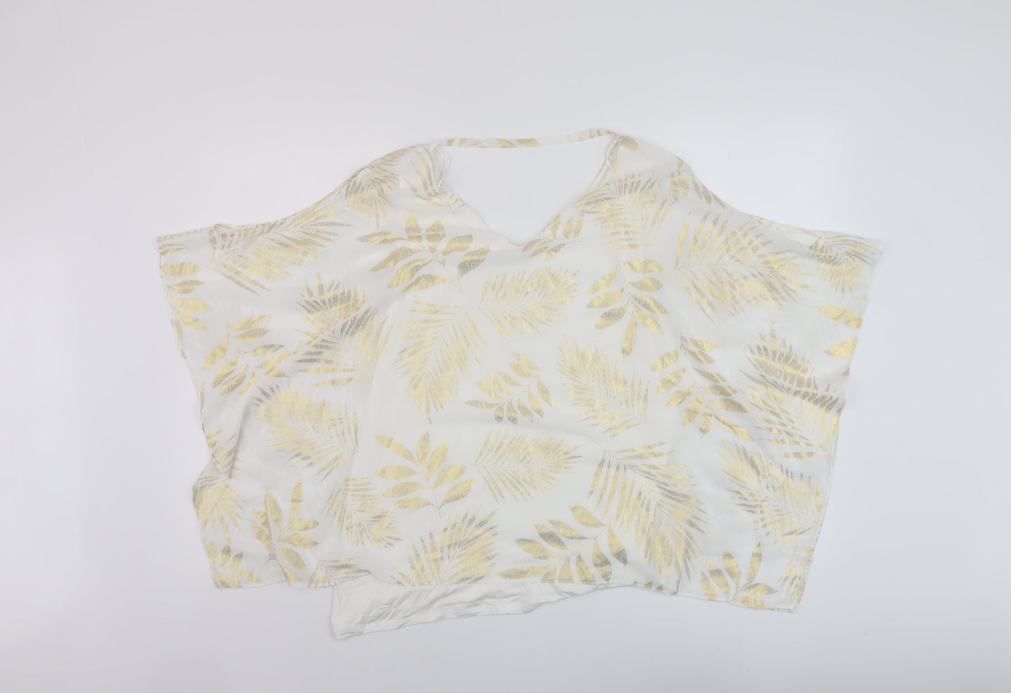 MCo Womens White Geometric Polyester Basic Blouse Size 14 V-Neck