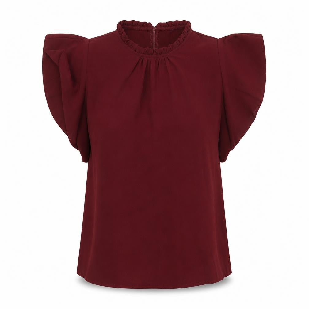Boohoo Womens Red Polyester Basic Blouse Size 8 Mock Neck