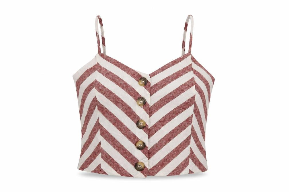 Miss Selfridge Womens Red Striped Linen Cropped Tank Size 6 V-Neck