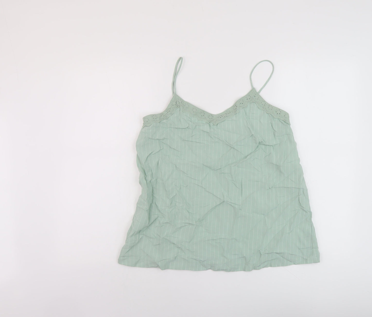 Marks and Spencer Womens Green Striped Viscose Basic Tank Size 10 V-Neck