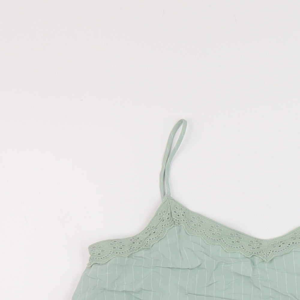 Marks and Spencer Womens Green Striped Viscose Basic Tank Size 10 V-Neck