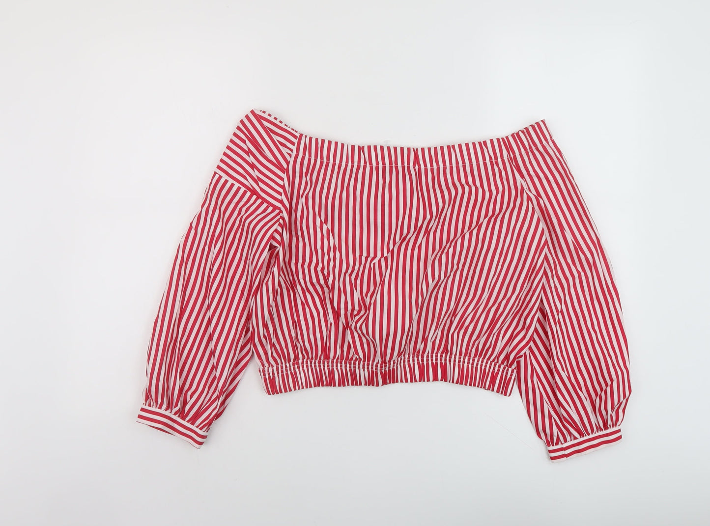 Zara Womens Pink Striped Polyester Basic Blouse Size M Square Neck