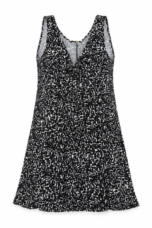 Marks & Spencer Womens Black Geometric Viscose A-Line Size 12 V-Neck Pullover