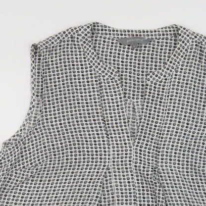 Close-up detail of Principles women’s white geometric polyester basic blouse, size UK 12, v-neck