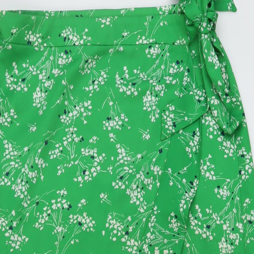 Topshop Womens Green Geometric Polyester Wrap Skirt Size 10 Button