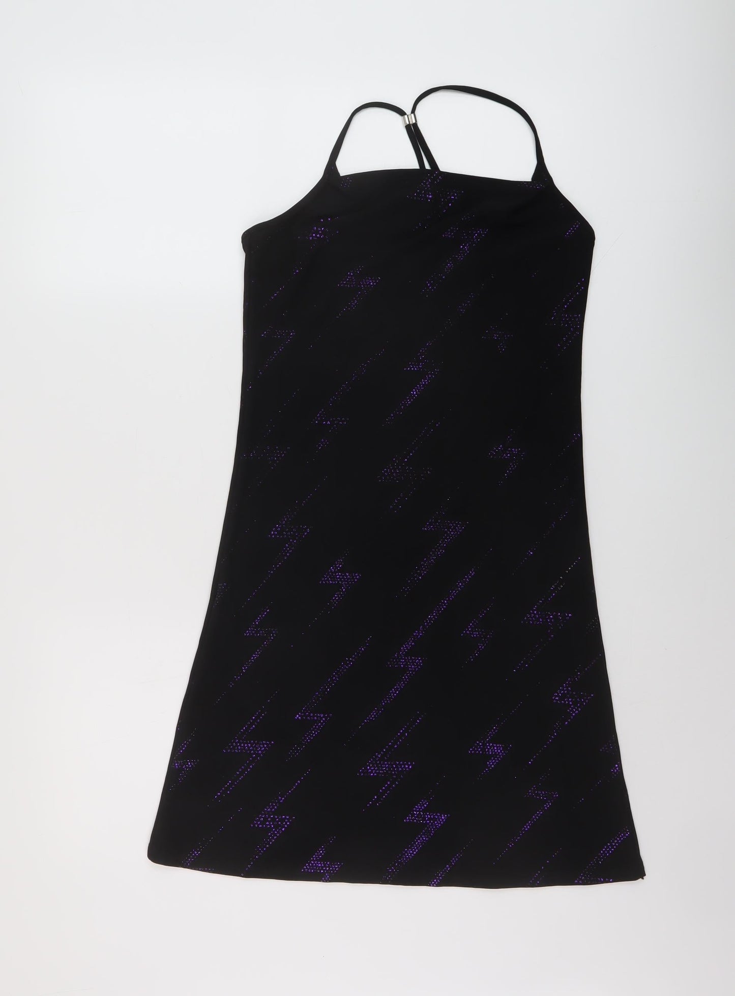 Feeling Womens Black Geometric Polyester Mini Size M Square Neck Pullover
