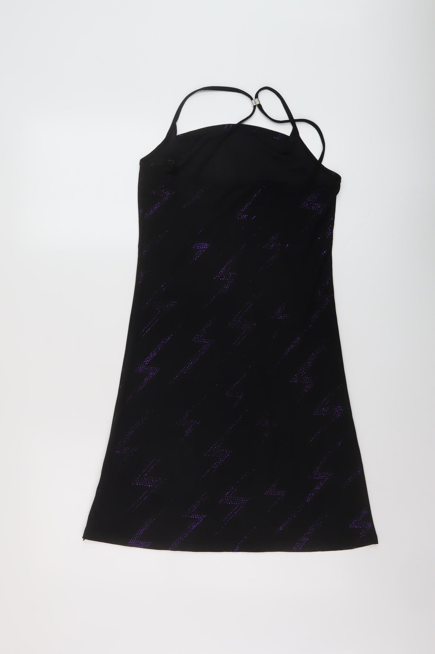 Feeling Womens Black Geometric Polyester Mini Size M Square Neck Pullover