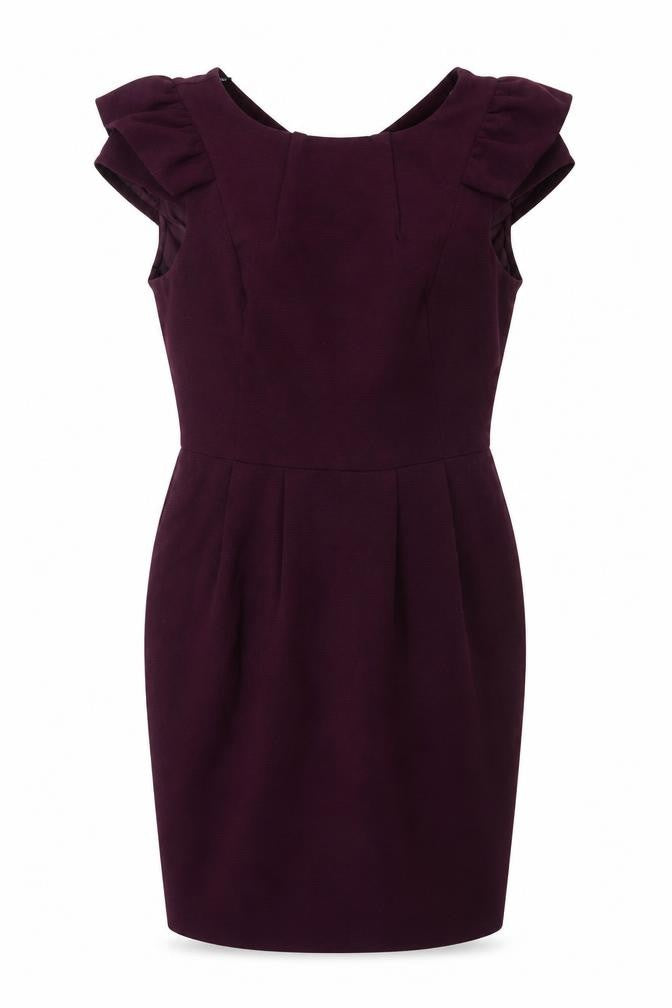 Warehouse Womens Purple Polyester Sheath Size 14 Round Neck Zip