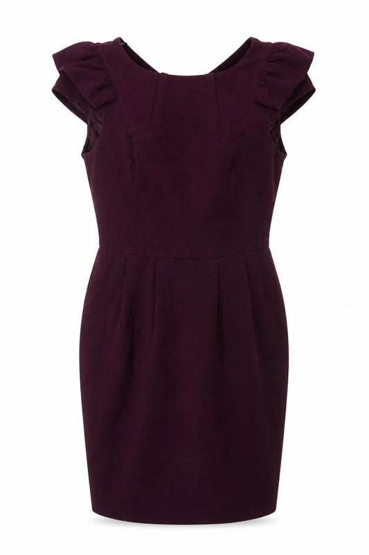 Warehouse Womens Purple Polyester Sheath Size 14 Round Neck Zip