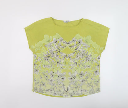 Next Womens Green Geometric Polyester Basic T-Shirt Size 14 Round Neck