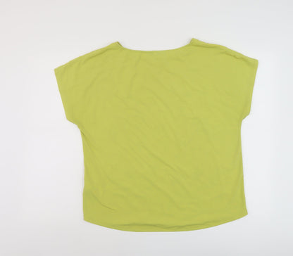 Next Womens Green Geometric Polyester Basic T-Shirt Size 14 Round Neck