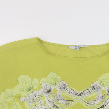 Next Womens Green Geometric Polyester Basic T-Shirt Size 14 Round Neck