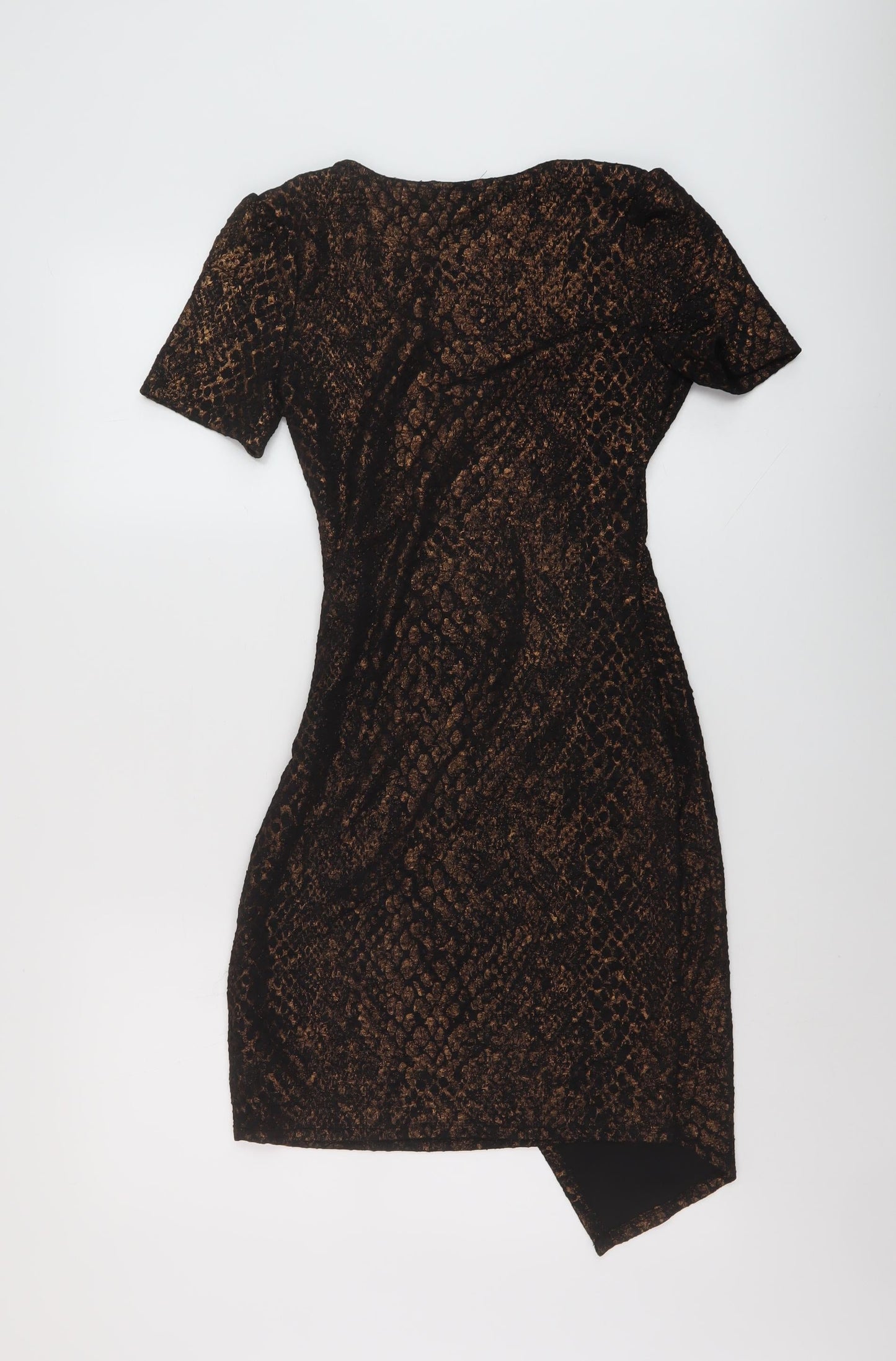 Apricot Womens Black Animal Print Polyester Bodycon Size 8 V-Neck Pullover
