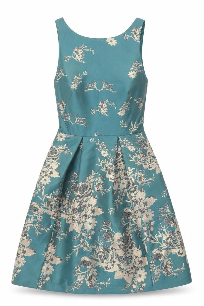 Monsoon Womens Blue Floral Polyester A-Line Size 8 Boat Neck Zip