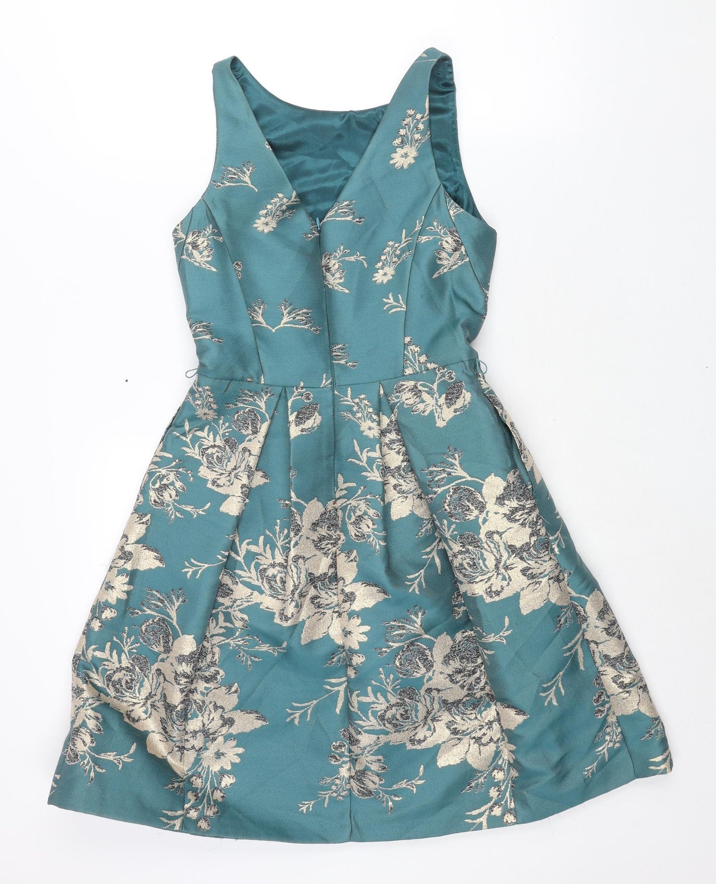Monsoon Womens Blue Floral Polyester A-Line Size 8 Boat Neck Zip