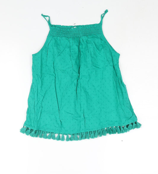 NEXT Girls Green Polka Dot Cotton Camisole Blouse Size 12 Years Square Neck Pullover - Tassle Hem