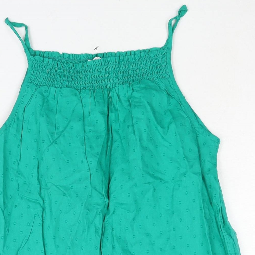 NEXT Girls Green Polka Dot Cotton Camisole Blouse Size 12 Years Square Neck Pullover - Tassle Hem