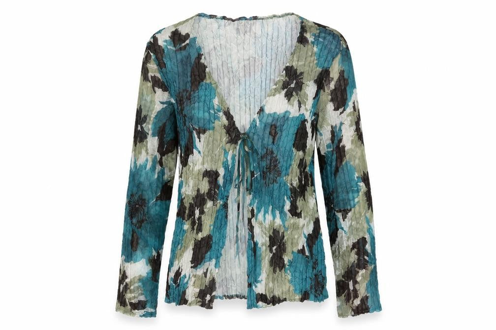 Cotswold Collections Womens Blue Geometric Polyester Basic Blouse Size L V-Neck - Crinkle Look