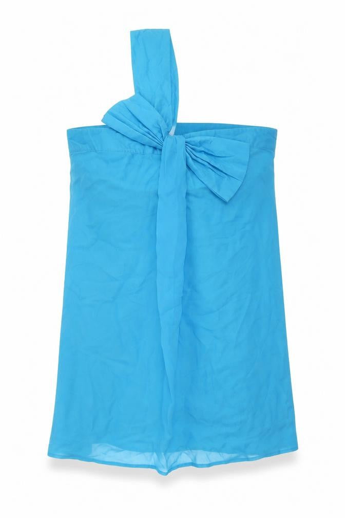 Lipsy Womens Blue Silk Mini Size 12 One Shoulder Zip - Bow