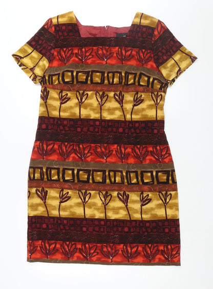 Additional front view of Byer Studio women’s multicoloured geometric polyester shift, size UK 14, square neck zip